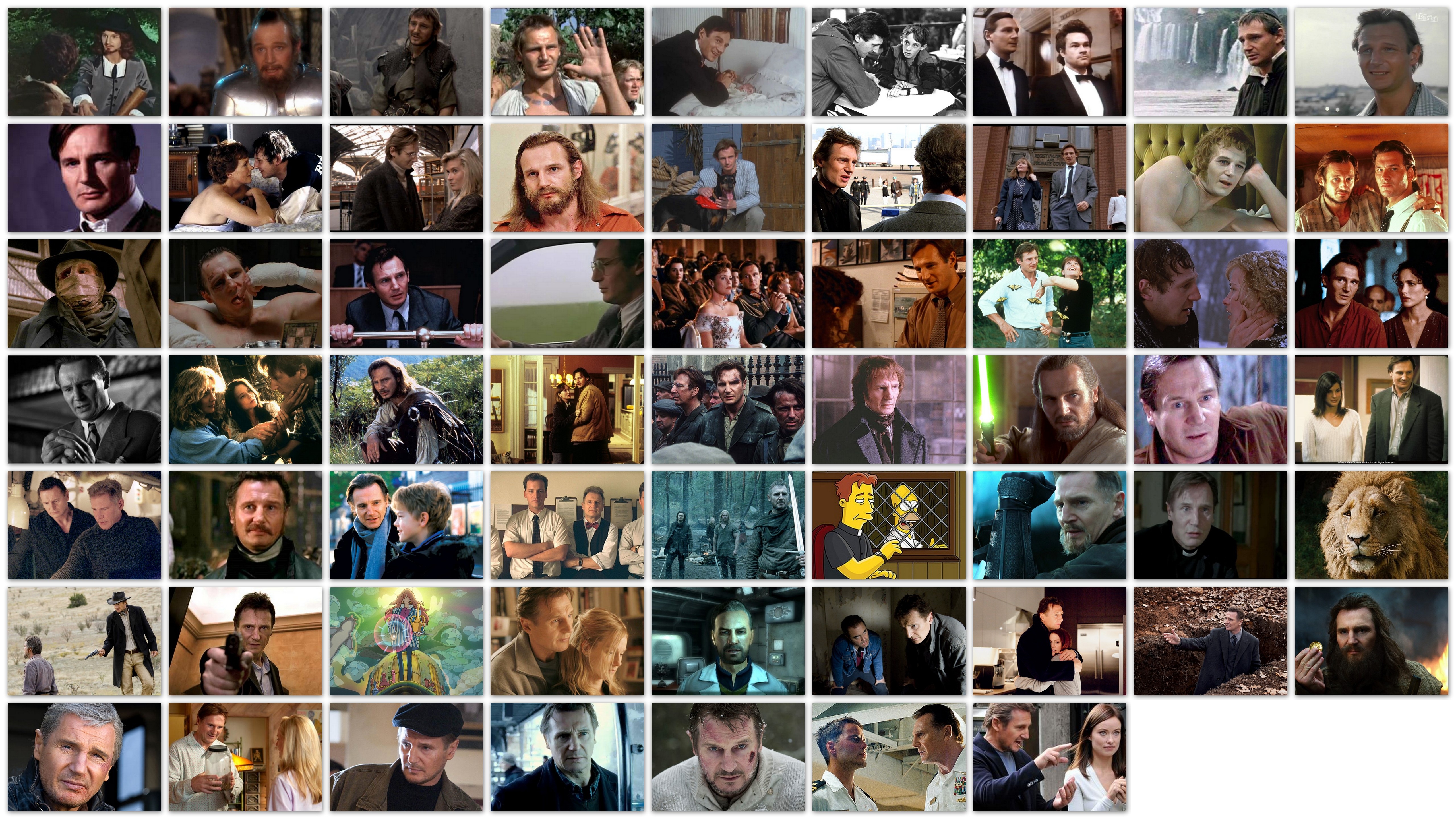 Overview of roles of actor Liam Neeson in his movies