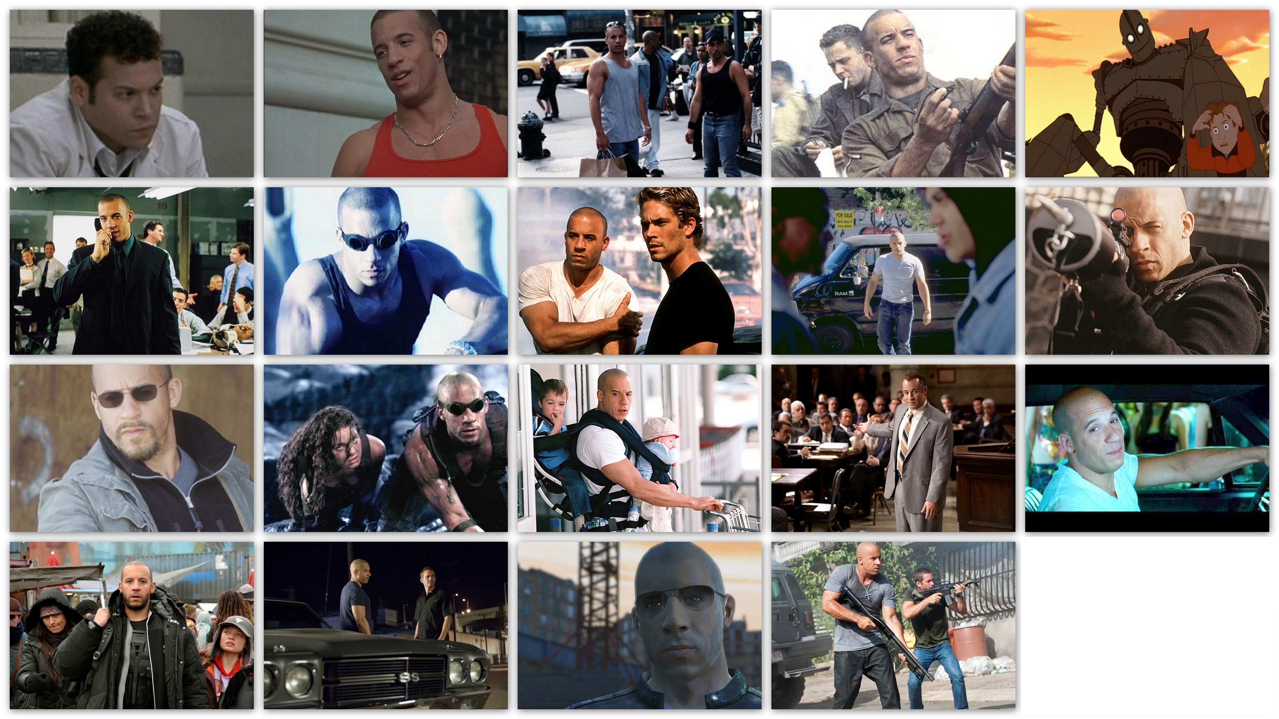 Overview of the roles of actor Vin Diesel in his movies